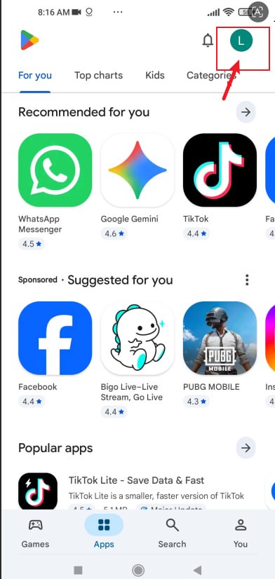Tap profile icon