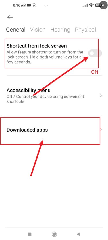 Downloaded apps in Accessibility